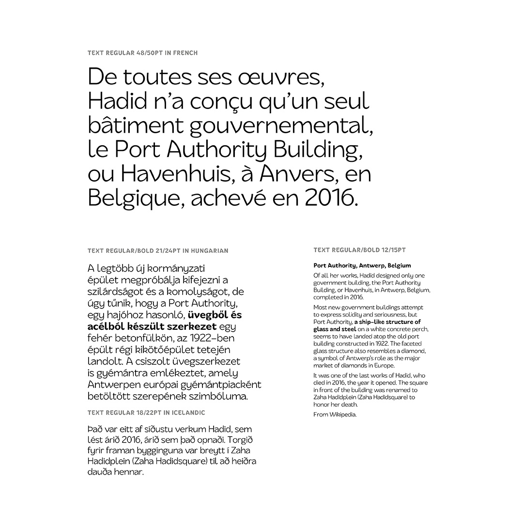 Text mockup about Zaha Hadid of text styles in different languages.